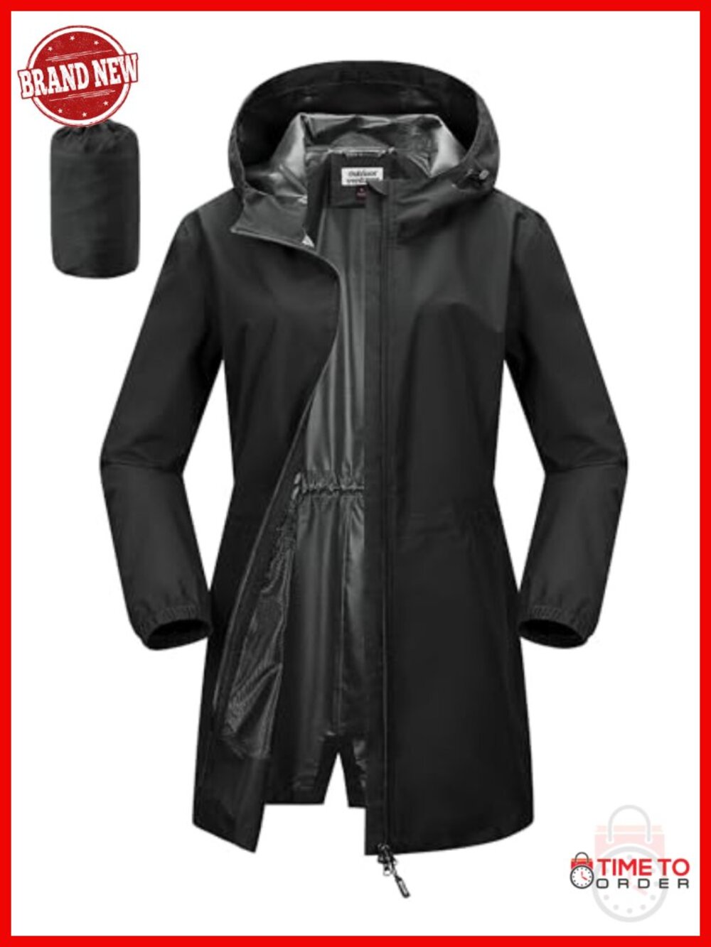 Women's Waterproof Long Rain Jacket Hood Packable Lightweight Windproof